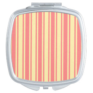 Coral and yellow candy stripes compact mirror