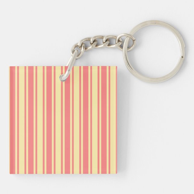 Coral and yellow candy stripes keychain (Back)