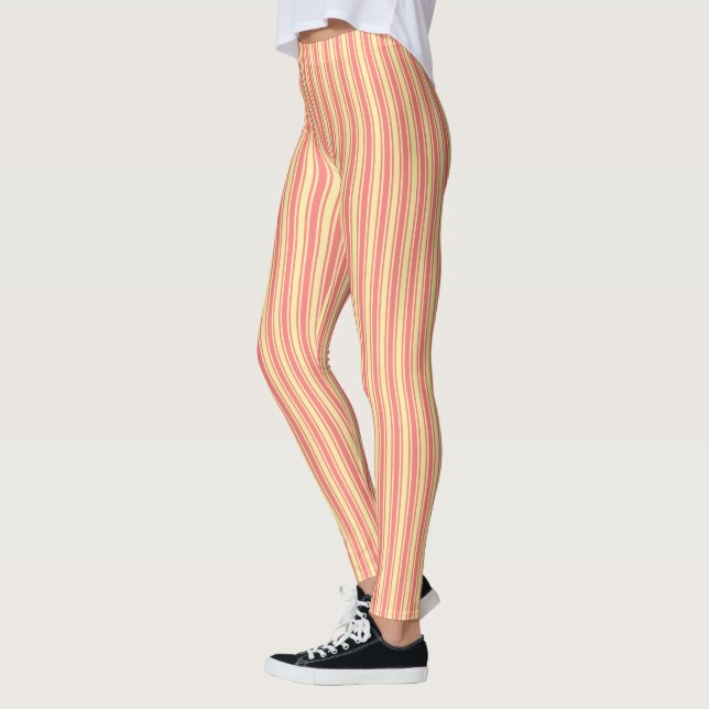 Coral and yellow candy stripes leggings (Left)