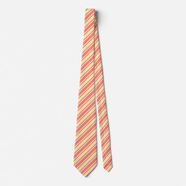 Coral and yellow candy stripes neck tie (Front)