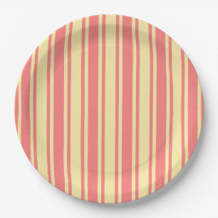 Coral and yellow candy stripes paper plates