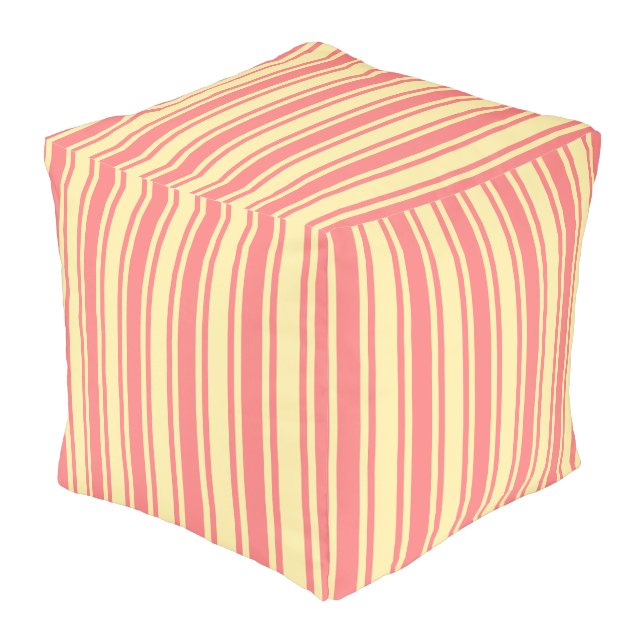 Coral and yellow candy stripes pouf (Angled Front)
