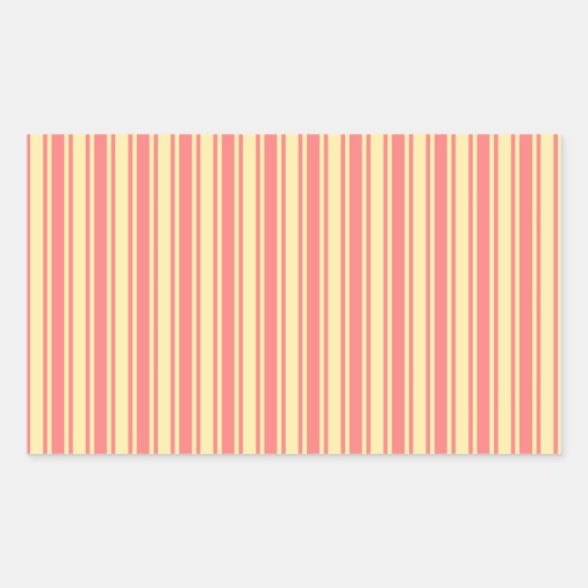 Coral and yellow candy stripes rectangular sticker (Front)