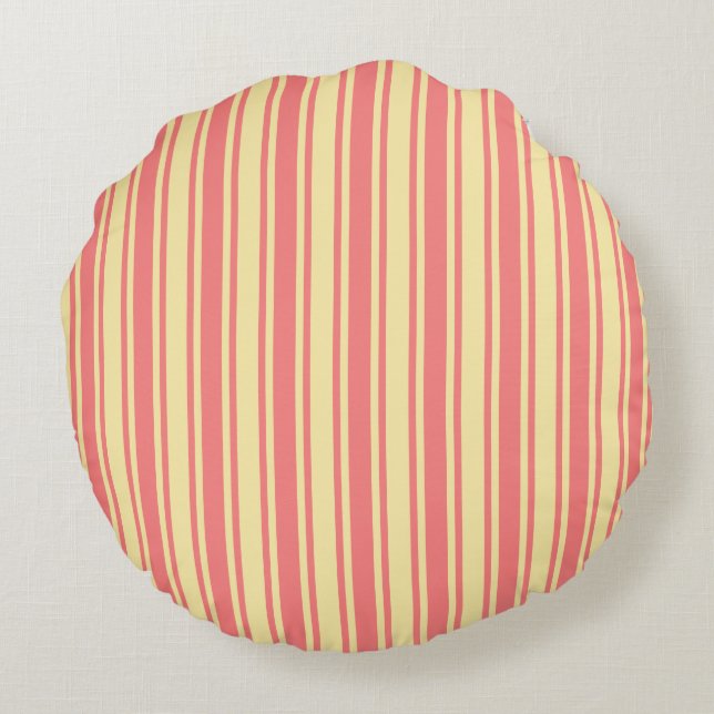 Coral and yellow candy stripes round pillow (Back)