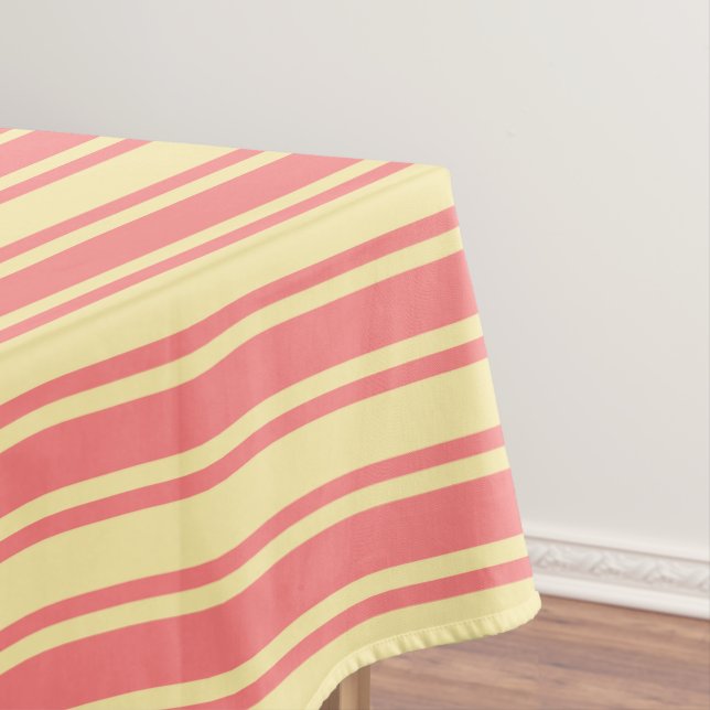 Coral and yellow candy stripes tablecloth (In Situ)