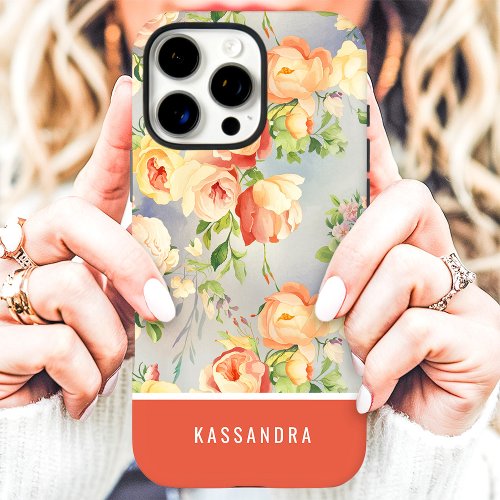 Custom Phone Cases 5 Coral And Yellow Custom Name Floral Iphone 16 Pro Max Case