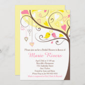 Coral and Yellow Floral Bird Bridal Shower Invitation (Front/Back)