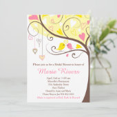 Coral and Yellow Floral Bird Bridal Shower Invitation (Standing Front)