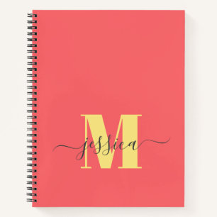 Coral and Yellow Personalized Monogram Notebook
