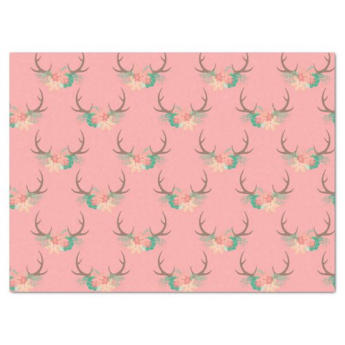 Coral Antlers and Flowers Decoupage Tissue Paper