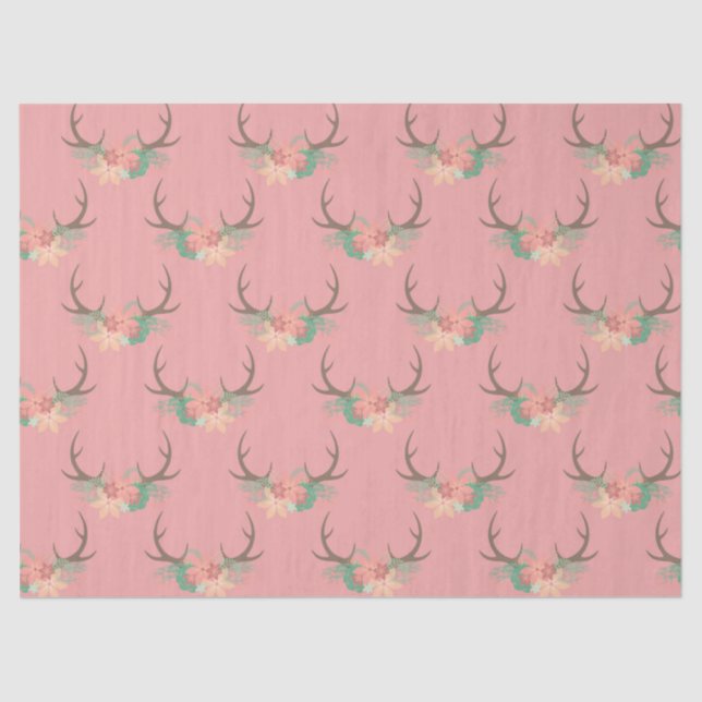 Coral Antlers and Flowers Decoupage Tissue Paper (Front)