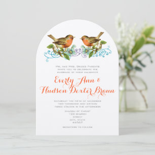 Coral Apple Aqua Vintage Birds Wedding Invitation