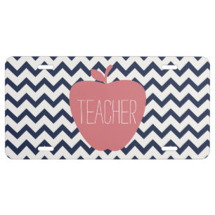 Coral Apple Chevron Teacher License Plate Cover