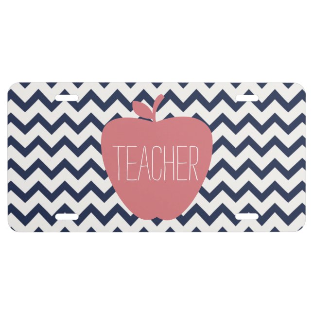 Coral Apple Chevron Teacher License Plate Cover (Front)