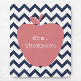 Coral Apple & Navy Chevron Teacher Mouse Pad