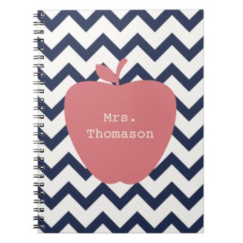 Coral Apple & Navy Chevron Teacher Notebook by thepinkschoolhouse at Zazzle