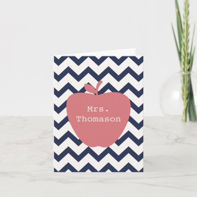 Coral Apple Navy Chevron Teacher Notecard (Front)