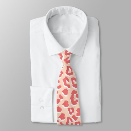 Coral Apricot Color Leopard Print Neck Tie
