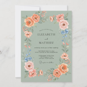 Coral Apricot Peony Wedding Invitation