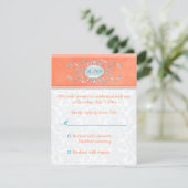Coral, Aqua, and Gray Damask Reply Card (Standing Front)