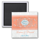 Coral, Aqua, and Gray Damask Save the Date Magnet