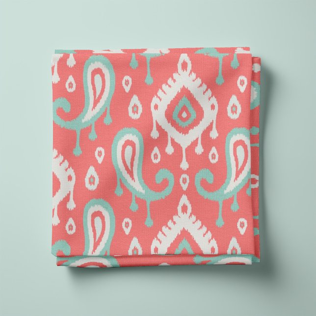 Coral Aqua and Mint Ikat Paisley Fabric (Creator Uploaded)