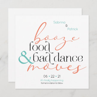Coral Aqua Booze Food Bad Dance Moves Save theDate Invitation