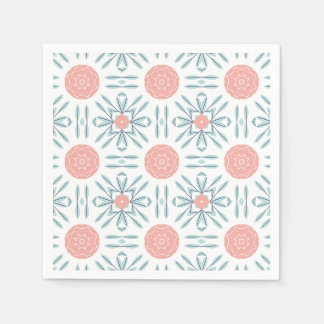 Coral Aqua Floral Geometric Tile Decoupage Napkins