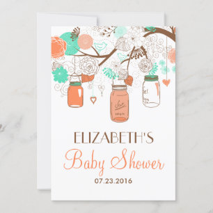 Coral & Aqua Mason Jars Baby Shower Invitation