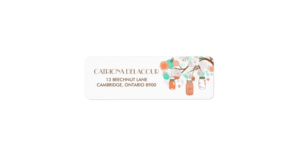 Coral & Aqua Mason Jars Return Address Label | Zazzle