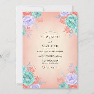 Coral Aqua Peony Wedding Invitation