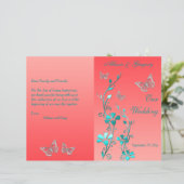 Coral Aqua Silver Butterfly Floral Wedding Program (Standing Front)