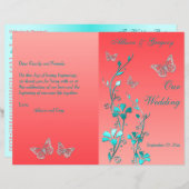 Coral Aqua Silver Butterfly Floral Wedding Program (Front/Back)