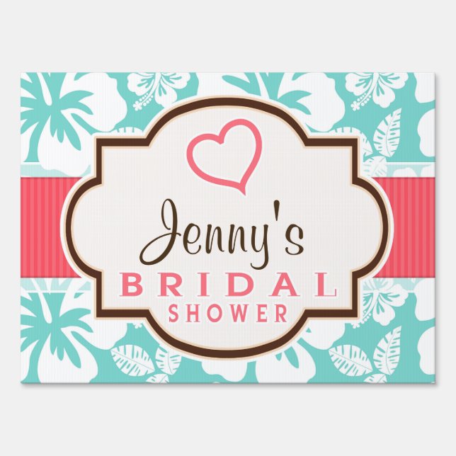 Coral, Aqua Tropical Bridal Shower Sign (Front)