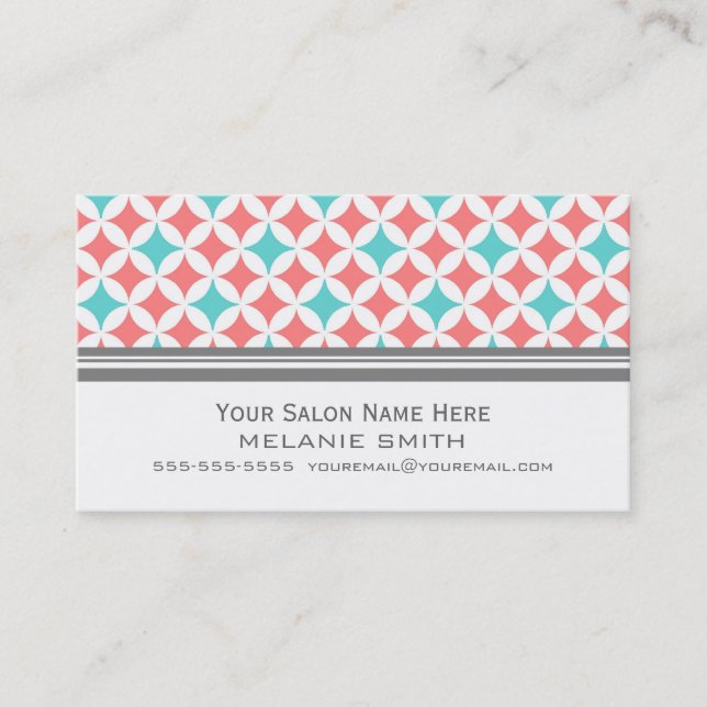 Coral Aqua White Grey Salon Appointment Cards (Front)