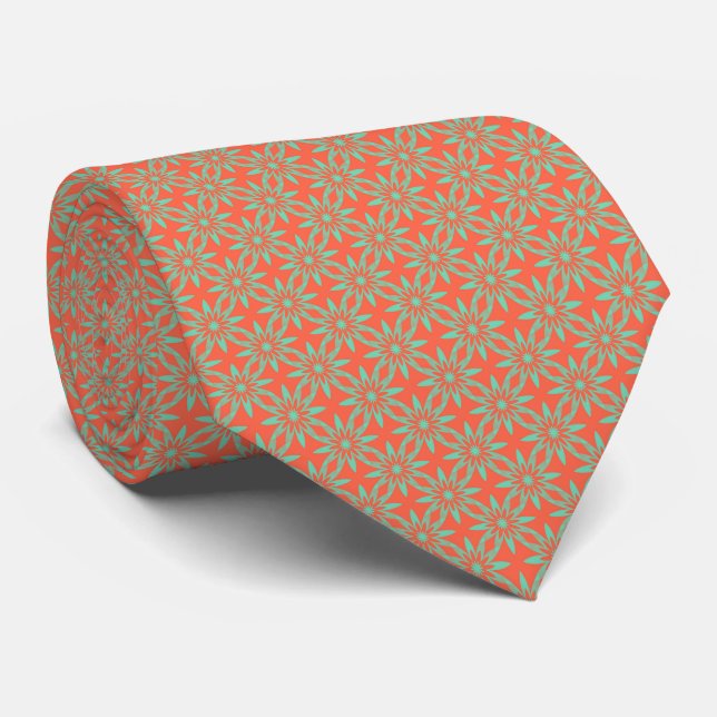Coral Aquamarine Flower Seamless Pattern Neck Tie (Rolled)