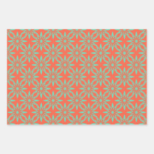 Coral Aquamarine Flower Seamless Pattern Wrapping Paper Sheets