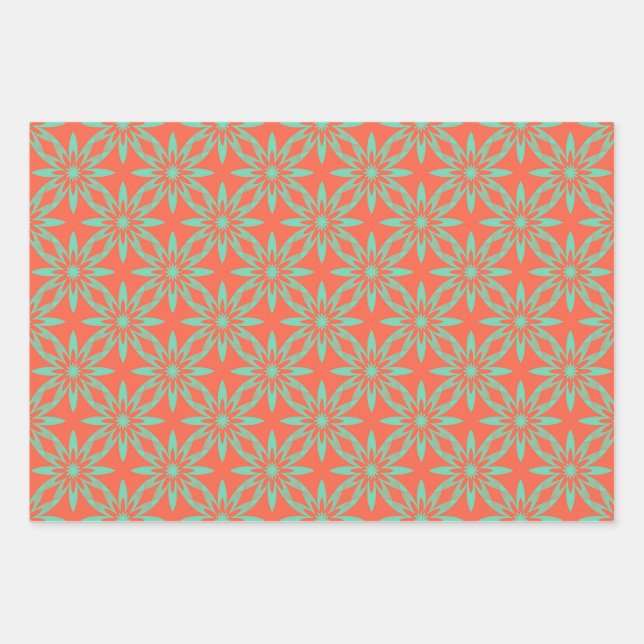 Coral Aquamarine Flower Seamless Pattern Wrapping Paper Sheets (Front)