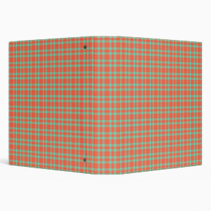 Coral Aquamarine Plaid Pattern 3 Ring Binder