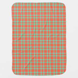 Coral Aquamarine Plaid Pattern Baby Blanket