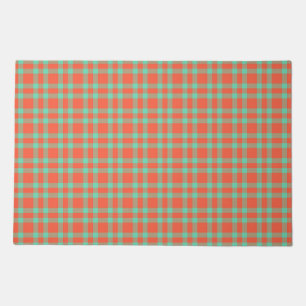 Coral Aquamarine Plaid Pattern Doormat