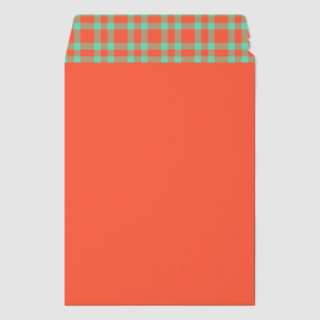 Coral Aquamarine Plaid Pattern Envelope Mailers (Front)