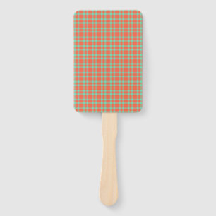 Coral Aquamarine Plaid Pattern Hand Fan