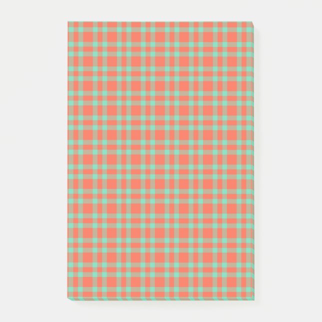 Coral Aquamarine Plaid Pattern Post-it Notes (Front)
