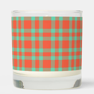 Coral Aquamarine Plaid Pattern Scented Candle