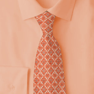 Coral Arabesque Geometric Neck Tie