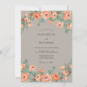 Coral Artistic Floral Wedding Invitation