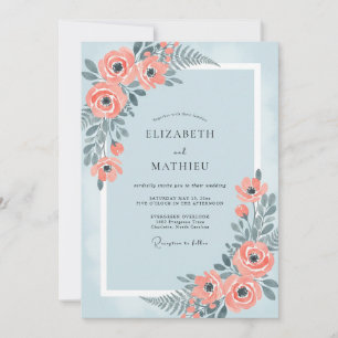 Coral Azure Painted Wedding Invitation