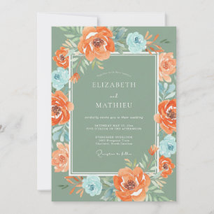 Coral Azure Peony Wedding Invitation