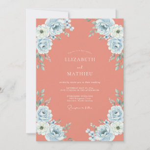 Coral Azure Rose Wedding Invitation